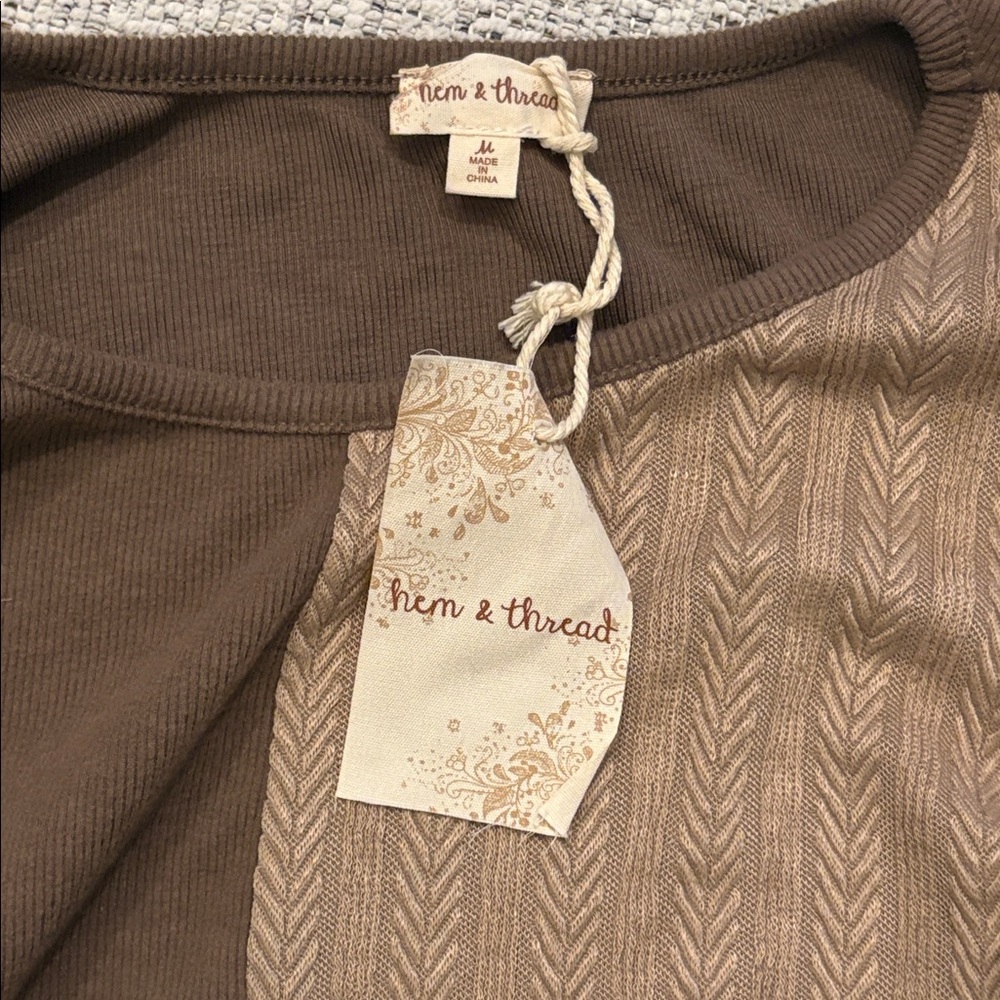 hem & thread Cable Texture Patchwork Mixed Rib Long Sleeve Top Size M NWT - Picture 8 of 10